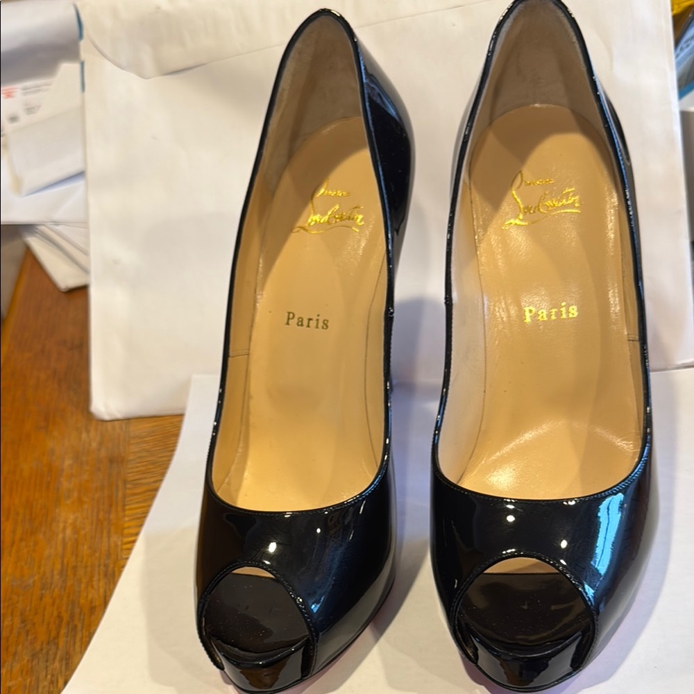 Christian Louboutin Glossy Black Peep Toe Heels